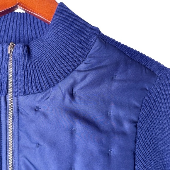 J. McLAUGHLIN Quilted Silk Ribbed Knit Zip Sweater Size Small in Midnight Blue - Picture 6 of 13
